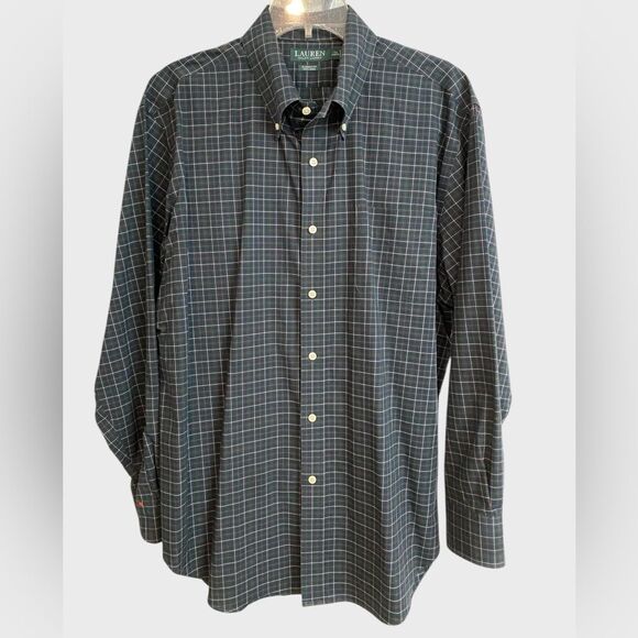 Lauren Ralph Lauren Classic Fit Button Down Shirt Men's Sz 17.5 34/35 Green Blue - Picture 2 of 15